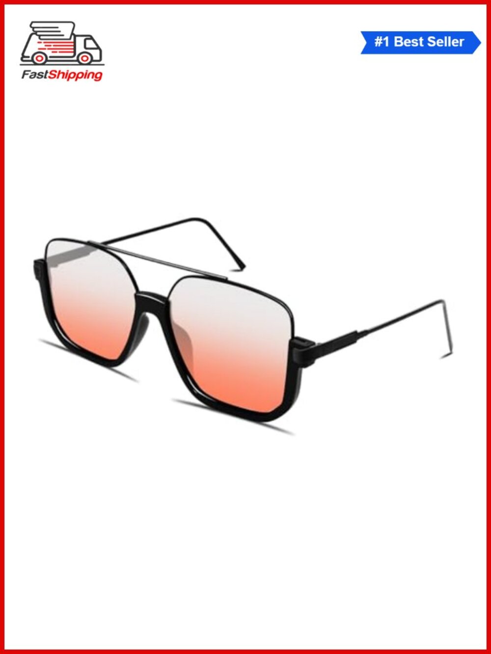 โจ GUVIVI Oversized Square Semi-Frame Aviator Sunglasses UV400 Retro